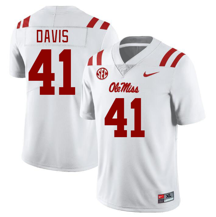 Men #41 Caden Davis Ole Miss Rebels College Football Jerseys Stitched Sale-White